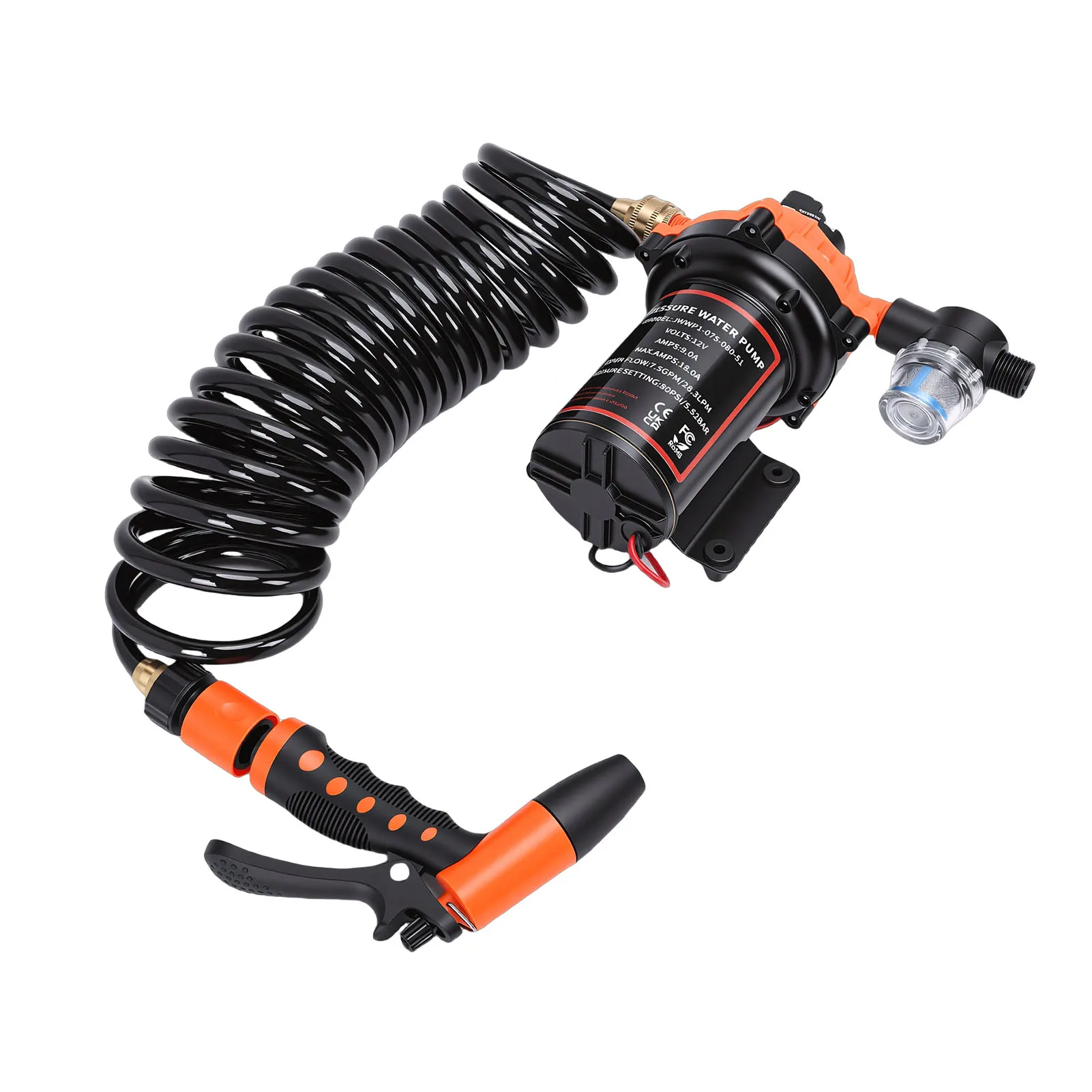 Deck Wash Pump Kit 7.5 GPM 80 PSI Built in Filter Boat Washdown Pump Kit for RV Spray Travel Trailers