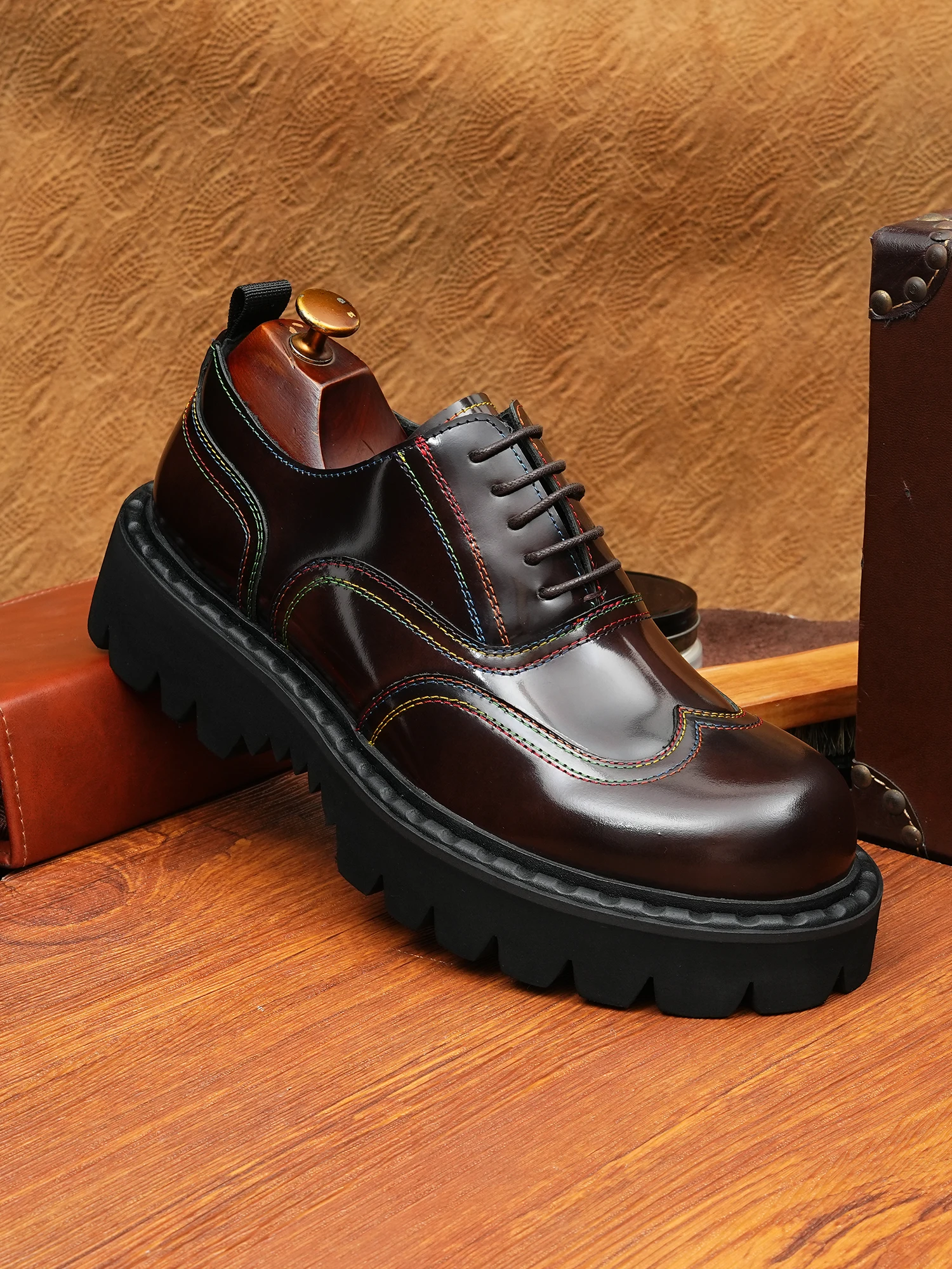 2025 Business Leather Shoes: Engraved Platform Lace-Up - usage example