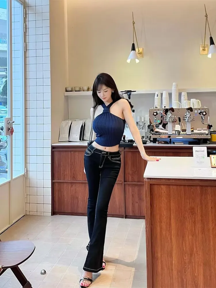 

High Waist Slim Fit Straight Leg Jeans Women's Spring New Sle Elastic Flared Pants Casual Low Waist Long Trousers