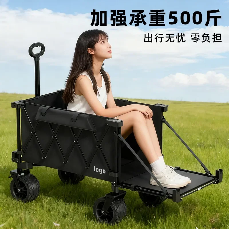 for Outdoor Camper Large Folding Gathering Trailer Stall Universal Trolley Picnic Cart