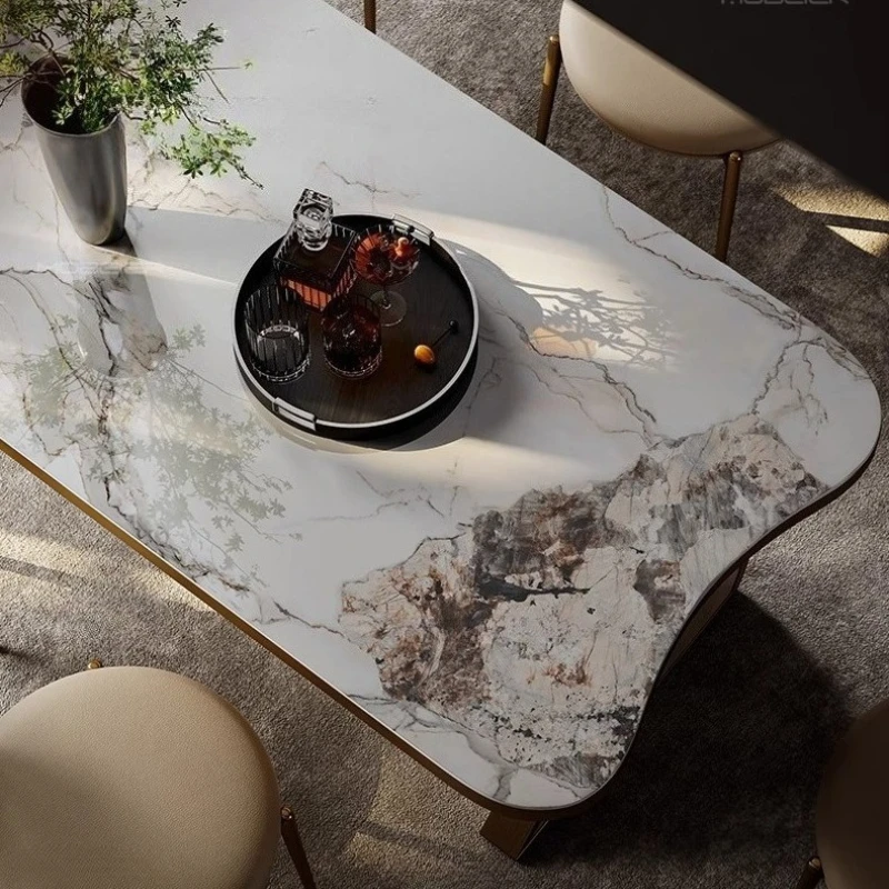 High End Island Dining Table Integrated Retractable Household Large Villa Pull Out Rock Board Rectangle Multifunctional Tables