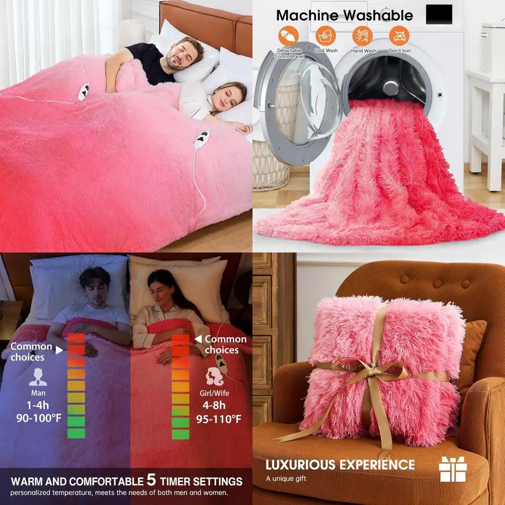 

Электрическое одеяло размера «queen-size» — шерпа из искусственного меха, 10 нагрев и 5 настроек таймера, быстрое нагревание, 84x90, детский розовый цвет
