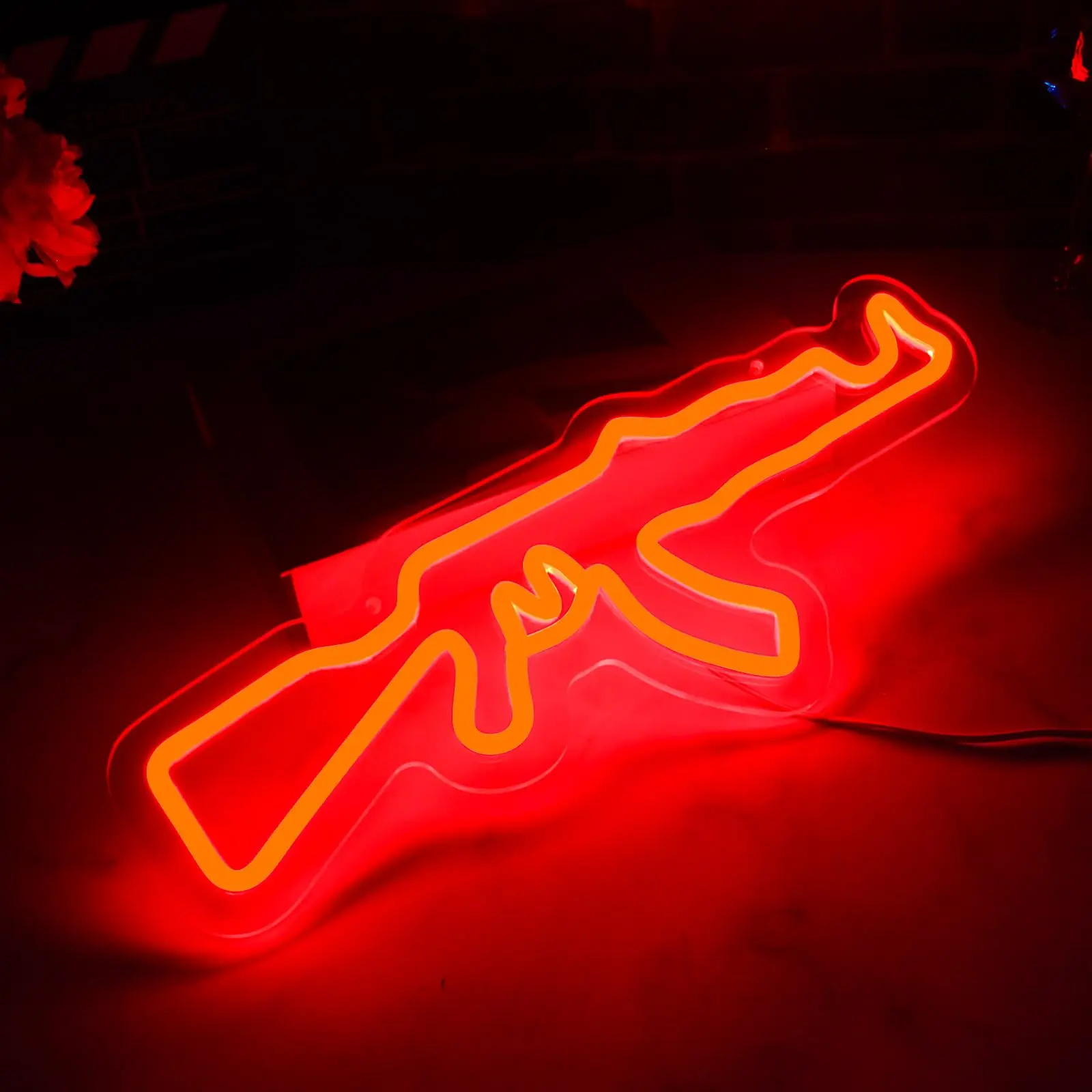 AK47 Gun Neon Sign Gun Neon Light LED Neon Sign for Wall Décor Dimmable LED Neon Light for Bar Restaurant Music Concert