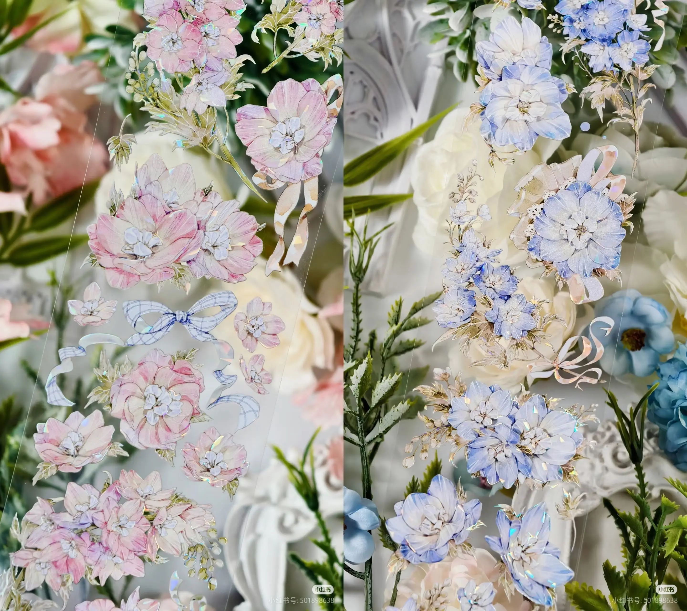 

[Дельфиниум · Ся · Весна] Pet Washi Tape Collage Задняя карта мобильного телефона розовый и синий