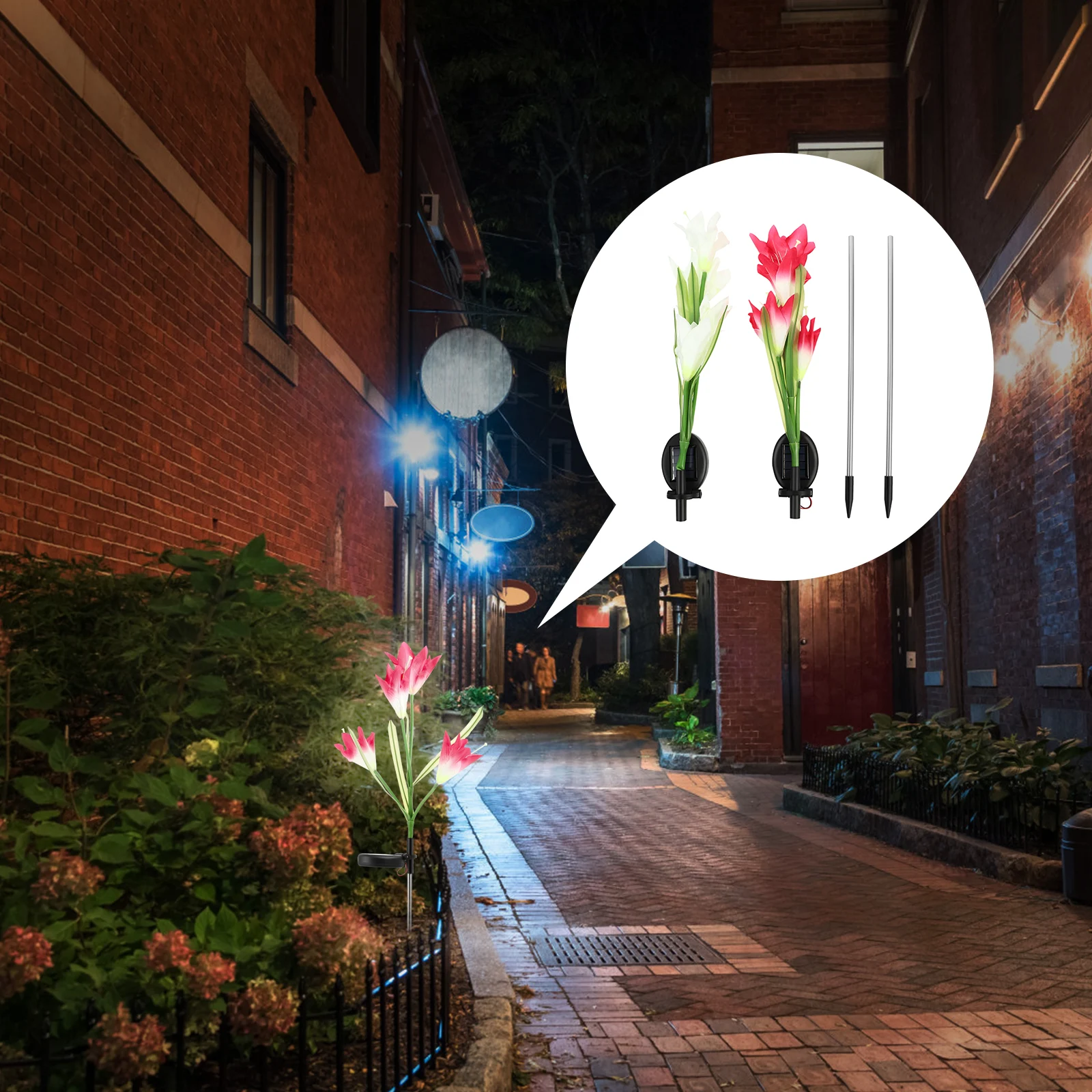 2 uds linterna Solar 4 flores de lirio luces alimentadas jardín al aire libre patio estaca insertar césped fiesta luz de suelo Solar
