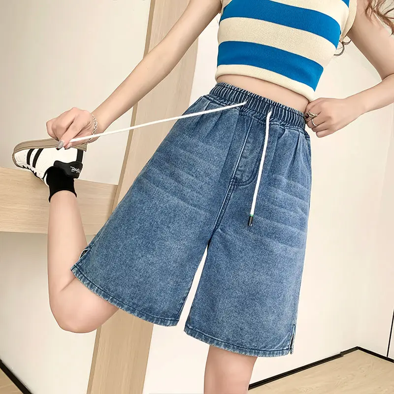 Womens Denim Baggy High Waist Blue Shorts Summer Black Long Wide Shorts New Female Jeans Y2K New Push Up Bermuda Shorts Jeans