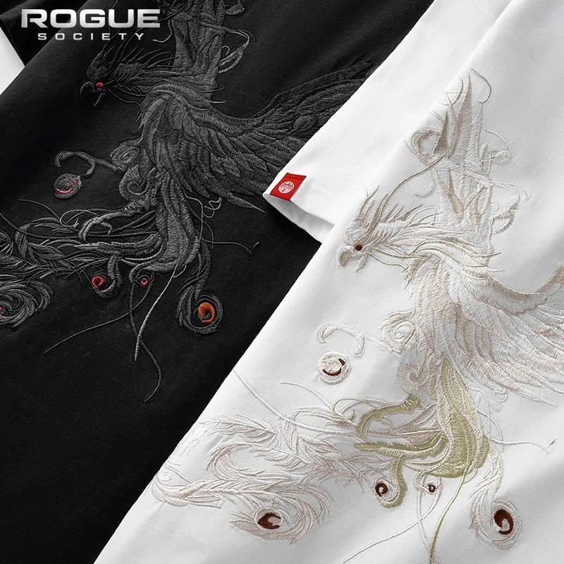 New Harajuku Phoenix Embroidered Tees Men Cotton Chinese Style Luxury Short Sleeve Streetwear Y2K Aesthetic Tshirt Tops Unisex