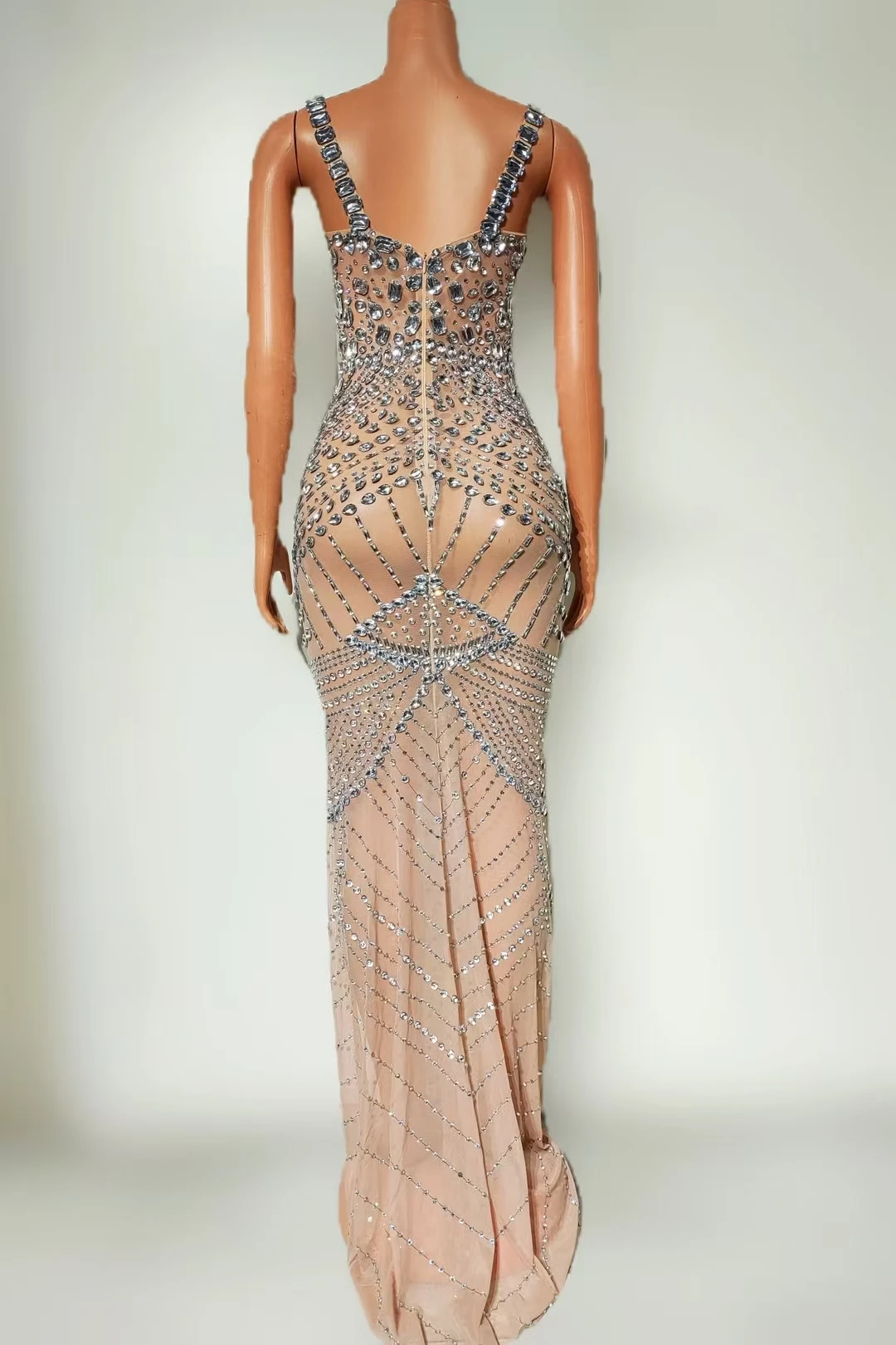 Jimu Luxe Sparkly Strass Jurken Latin Dance Wear Party See Through Mesh Avondjurk Sexy Vrouwen Vieren Prom Couture