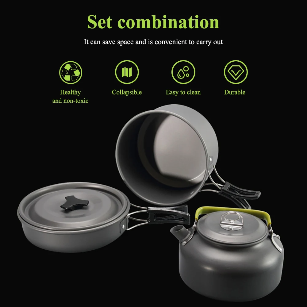 Kit de panelas de acampamento, conjunto de panelas de acampamento para 2-3 pessoas, panela e frigideiras antiaderentes, panelas leves e portáteis ao ar livre