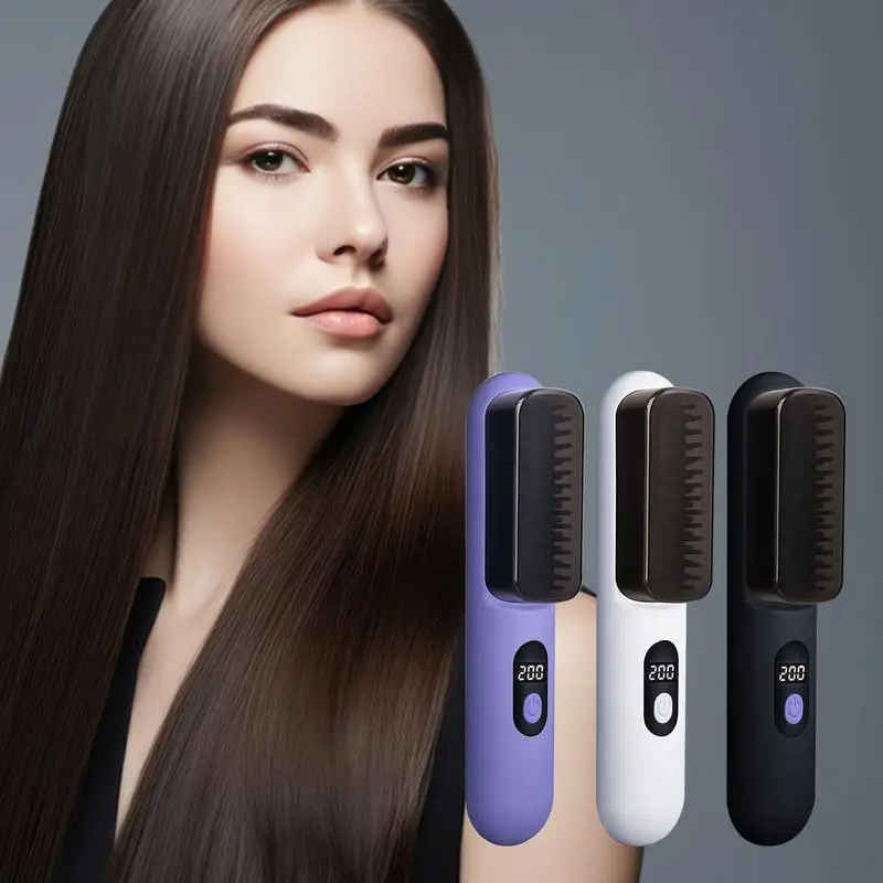 

Hair Straightener Comb Portable Hot-Air Brushes 3-Speed Styling Hot Comb Cordless Straightener Locks In Moisture Reduces Frizz