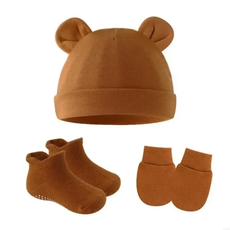 

95ae 3pcs hat and Gloves устанавливают носки новорожденных мультфильм -турбанские шапки для малышей от 0 до 3 месяцев весенняя
