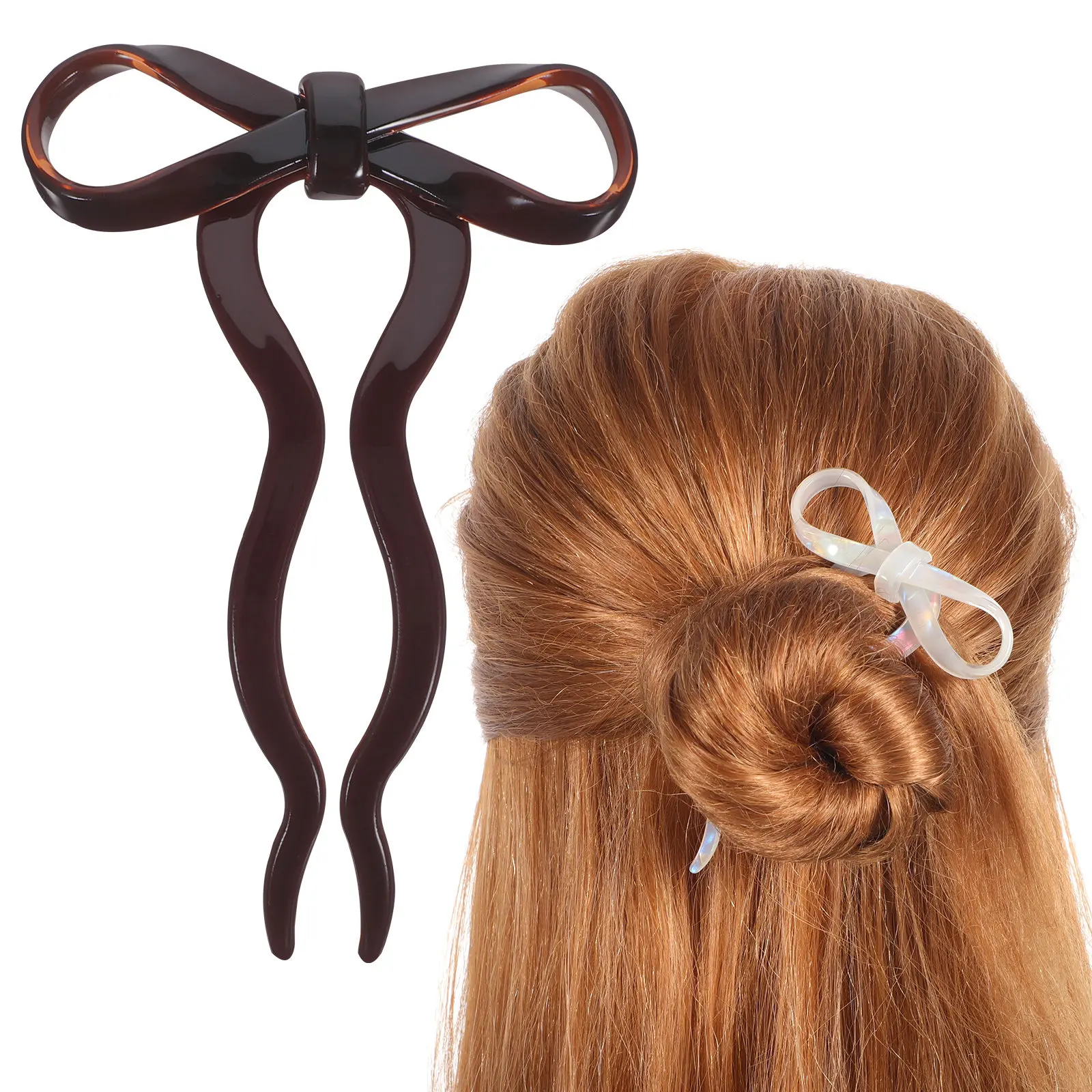 Hair Styling Accessories 2 Pcs French Clips for Women Bow Hairpin Acetate U Shaped Pins for Buns and Ponytails
