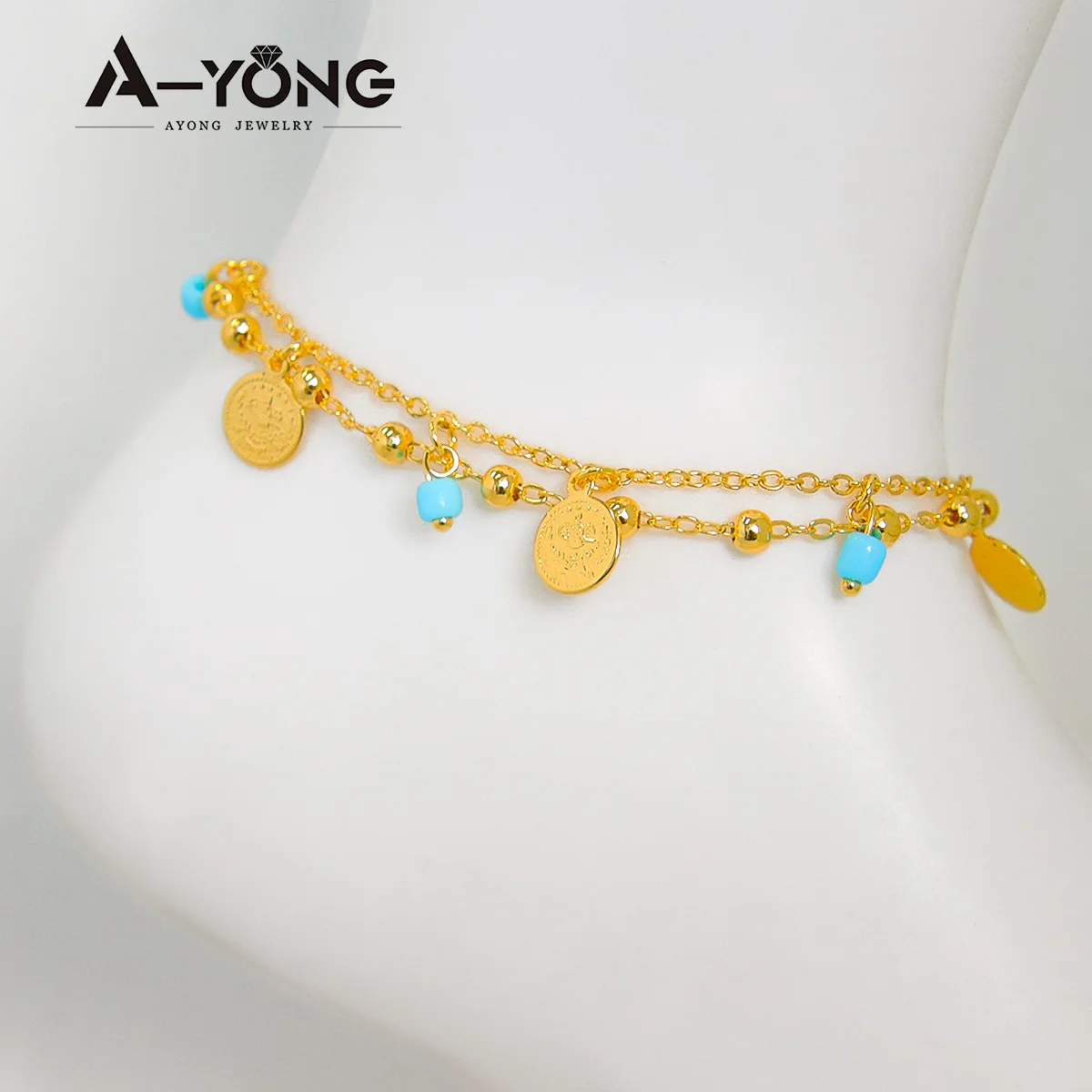 

Turkish Coins Charm Ankle Bracelet 18k Gold Plated Dubai Double Layer Leg Foot Chains Women Bridal Wedding Party Jewelry