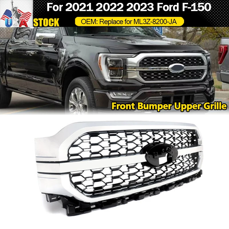 Honeycomb Mesh Racing Grilles for 2021-2023 Ford F-150 Front Bumper Upper Grill Grille Honeycomb ML3Z-8200-JA Replacement Part