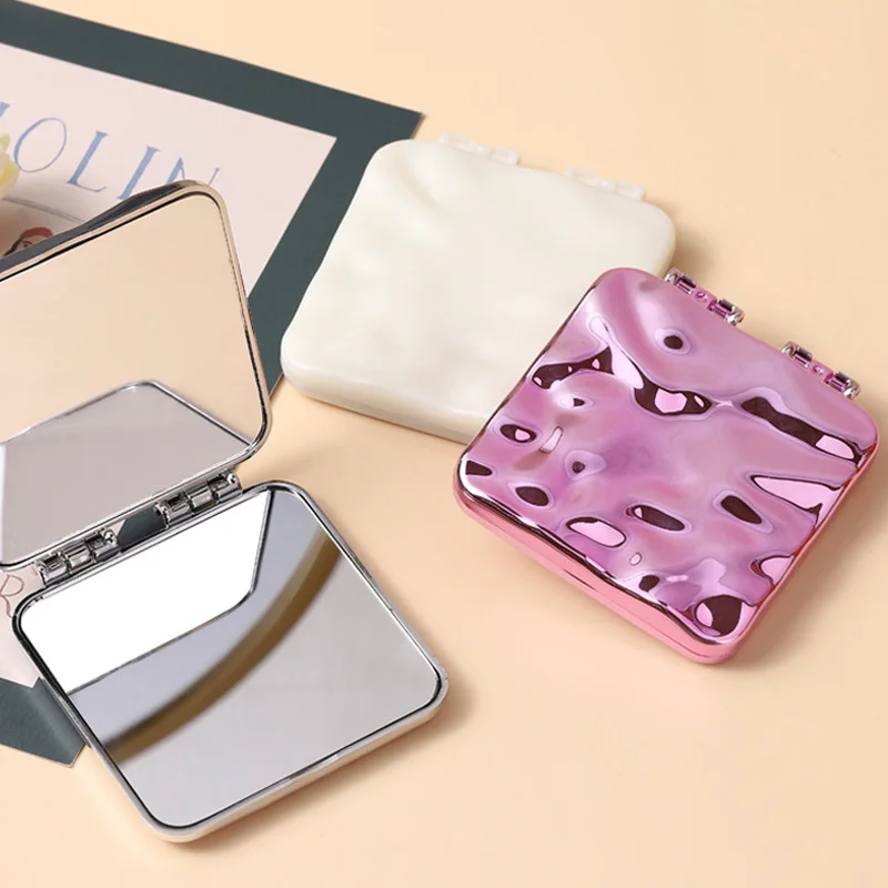 Mini prostokątne lusterko dwustronne, metalowe lusterko galwanizowane, przenośne składane małe lusterko ręczne, lusterko kieszonkowe HD do makijażu