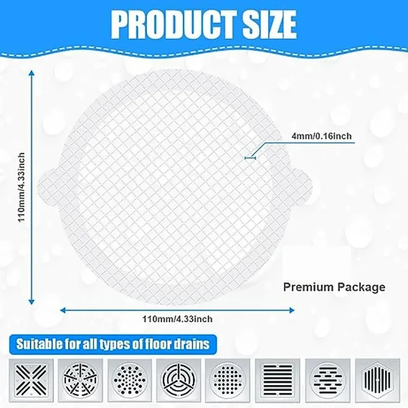 Disposable Hair Catchers for Shower Mesh Shower Drain Covers - Floor Sink Strainer Filter Mesh Stickers Bathroom Accessories