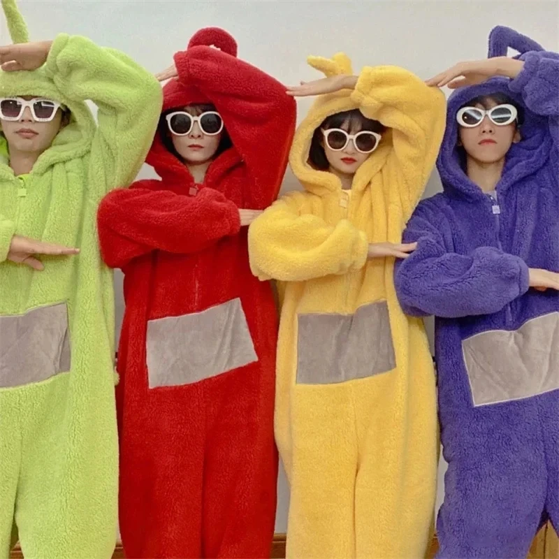 Adult Kids Teletubbies Costumes Soft Long Sleeves Piece Pajamas Costume Lala Home Clothes Cosplay Adult Unisex Party Wear