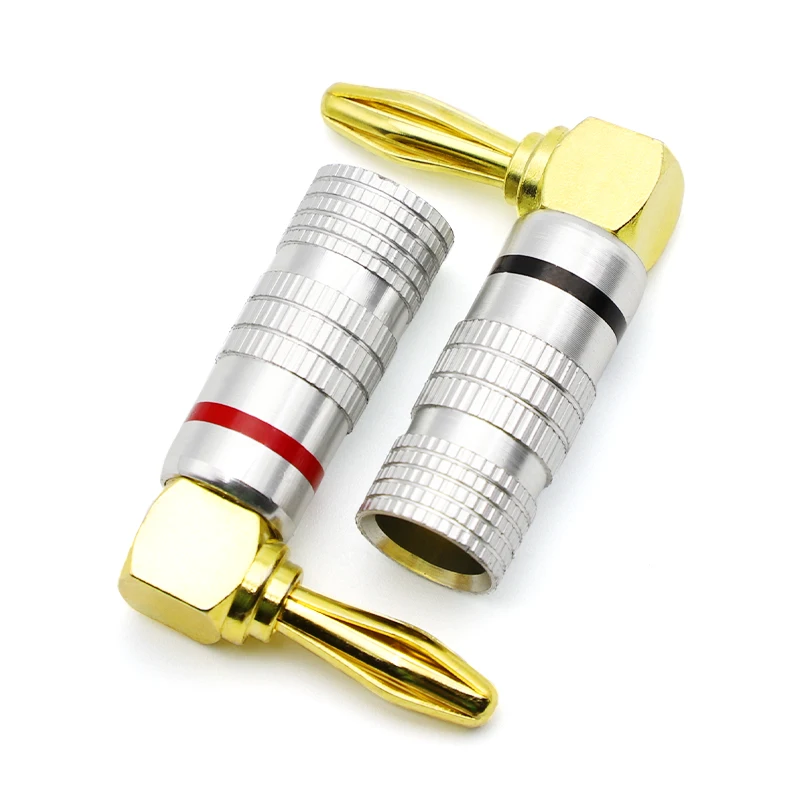 2pcs Banana Plug Right Angle 90 Degree 4MM Gold-Plated Banana Connector with Screw Lock For Audio Jack Speaker Plugs HiFi