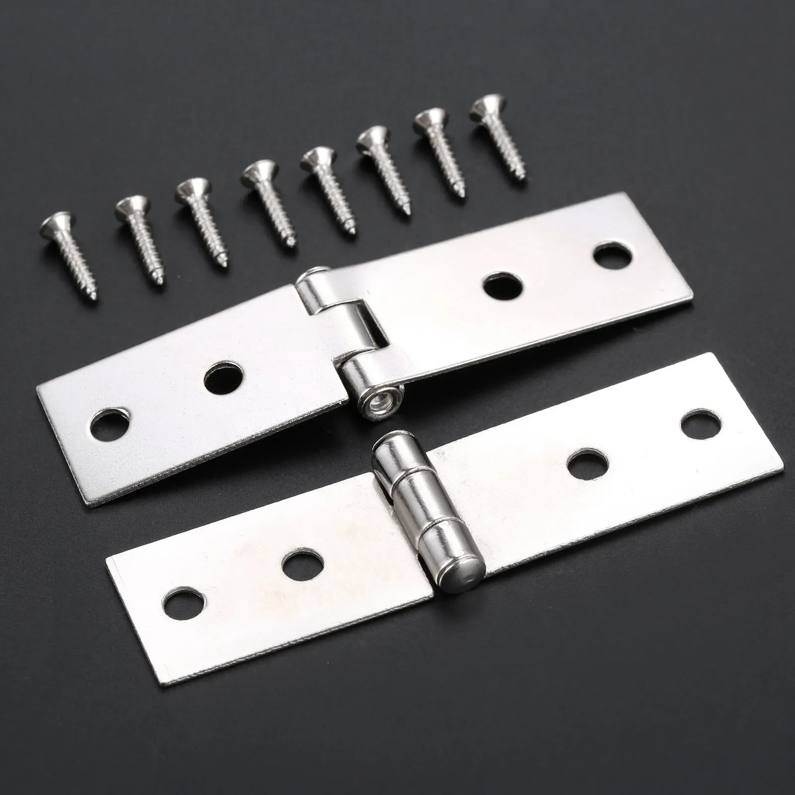 2 szt. Drzwi szafki zawiasy bagażowe 4 otwory biżuteria drewniane pudełka zawiasy dekoracja mebli ze śrubami 74*20mm Sliver