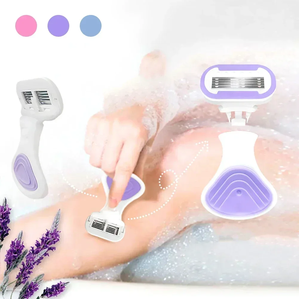 شفرة حلاقة نسائية محمولة بمقبض قصير 4 طبقات شفرة حلاقة ناعمة منحنى الجسم للسيدات شفرة شفرات قابلة للاستبدال