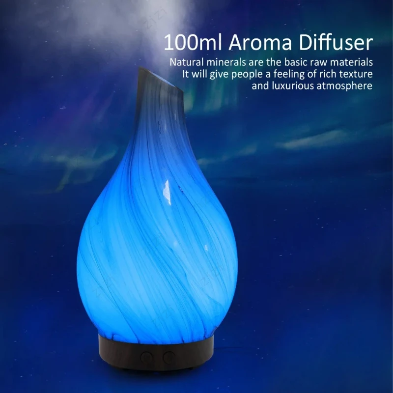 Glass Essential Oil Diffuser  Aromatherapy Humidifier 7 Colors Dimmable LED Night Light Colorful Mist Maker for Bedroom Office