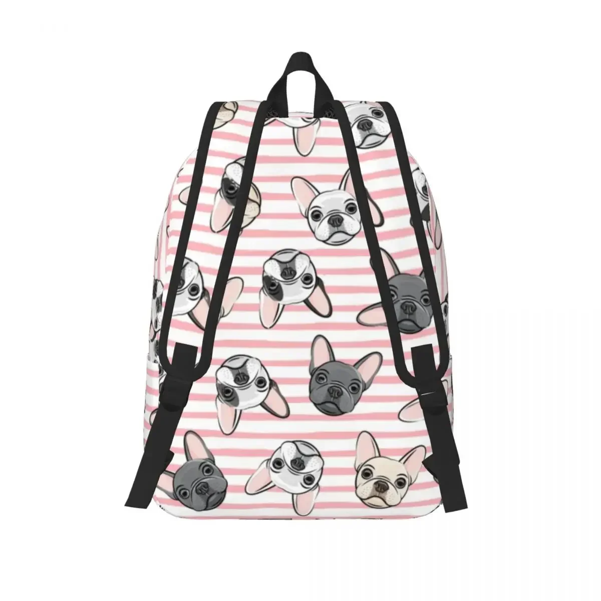 All The Frenchies Pink Stripes Cute French Bulldog Dog for Men Women Student School Bookbag Daypack Elementary High College