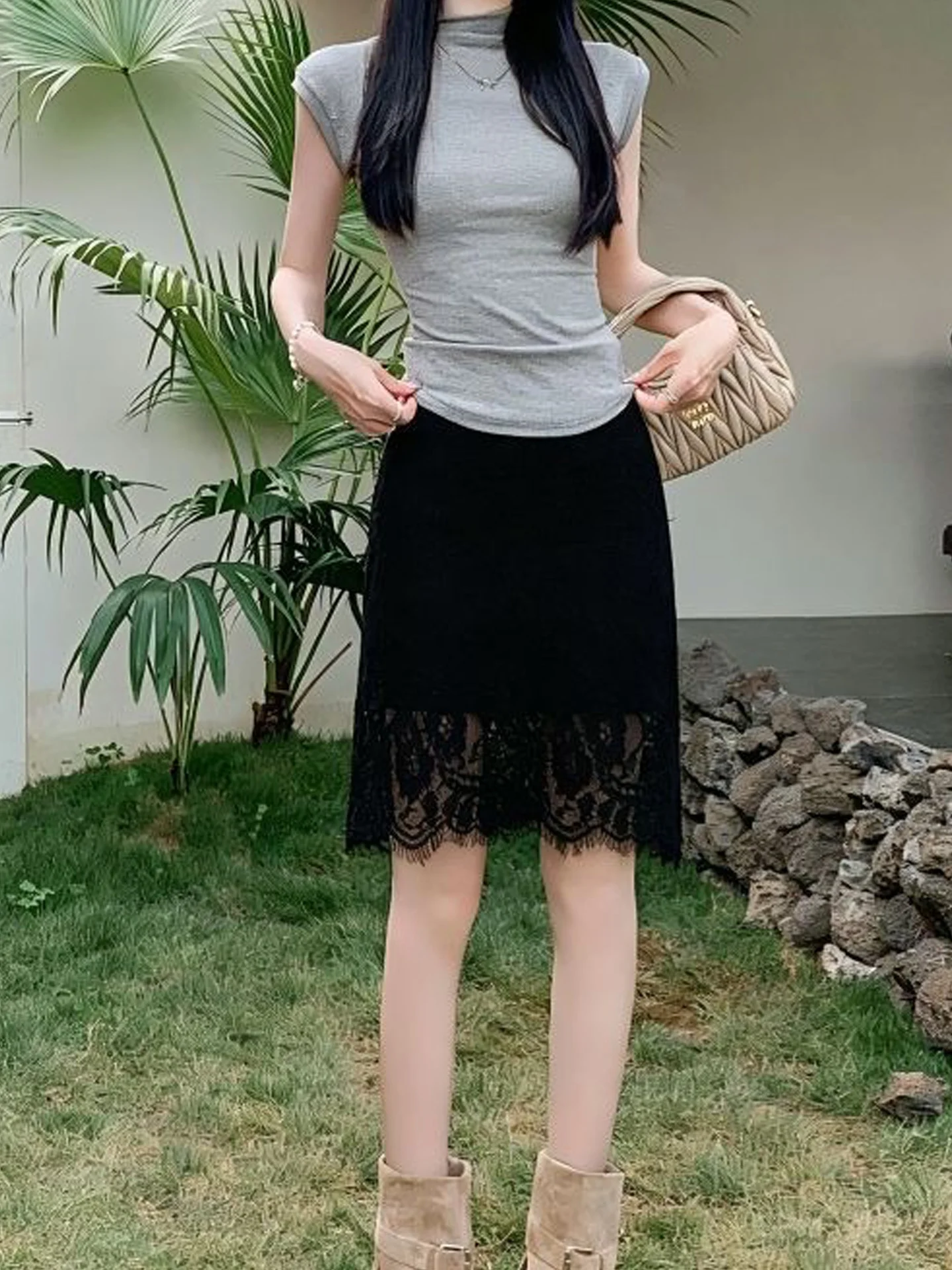 Elegant High Waist Lace  Skirt Women's Fashion Sexy Slimming All-Match Mid-Length Korean Style Soft Comfortable Daily Wear
