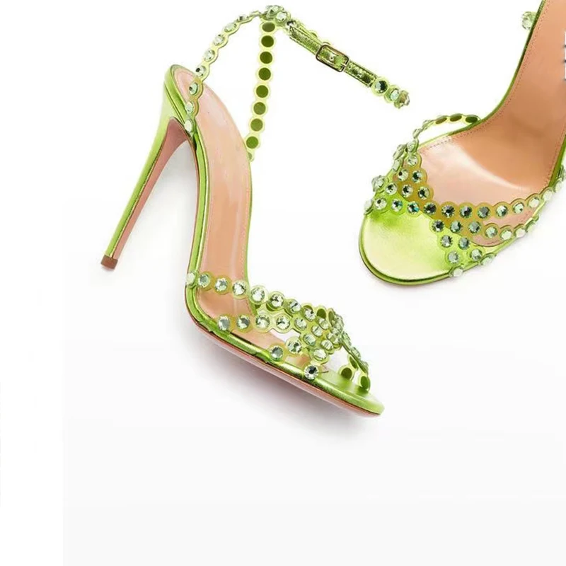 Summer 2022 new fashion women's sandals rhinestones stiletto heels European and American high heels in solid color