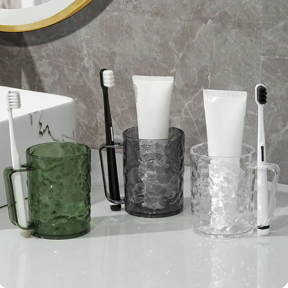 Transparent Glacier Pattern Toothbrush Cup With Handle For Bathroom_voghion.com