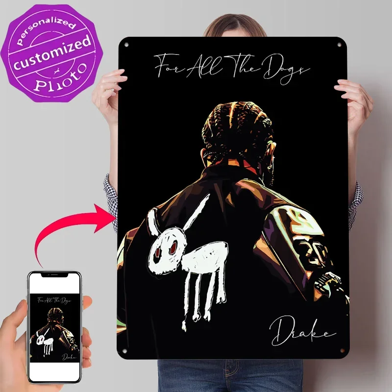Drake - For All The Dogs Personalized 3D Textured Metal Poster Wall Art Tinplate Sign for Luxury Decoration Home Decor Ornaments