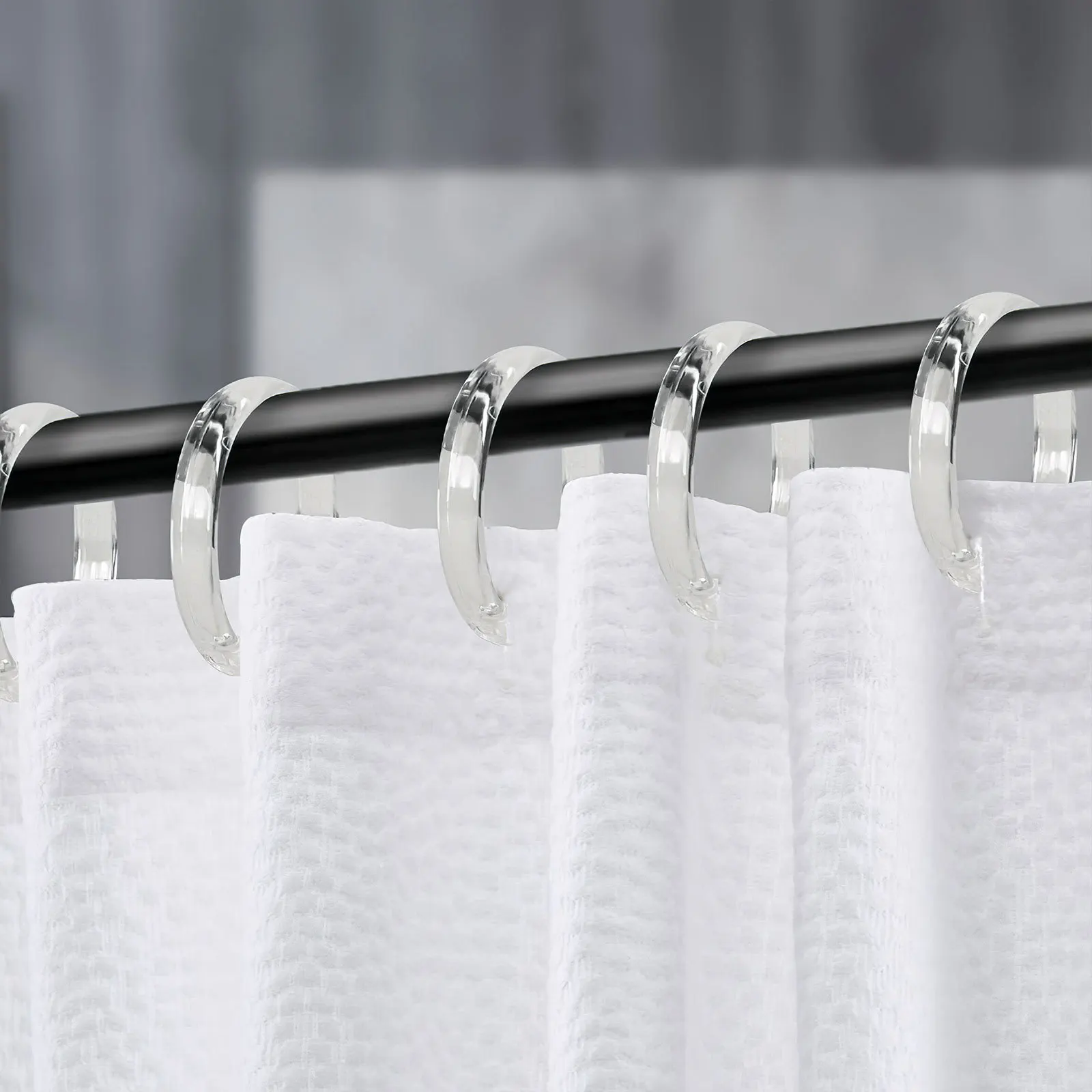 

12Pcs Decorative Shower Curtain Hooks High Grade PP Easy Slide Compatible All Rod Sizes Snap Closure Curtain Rings