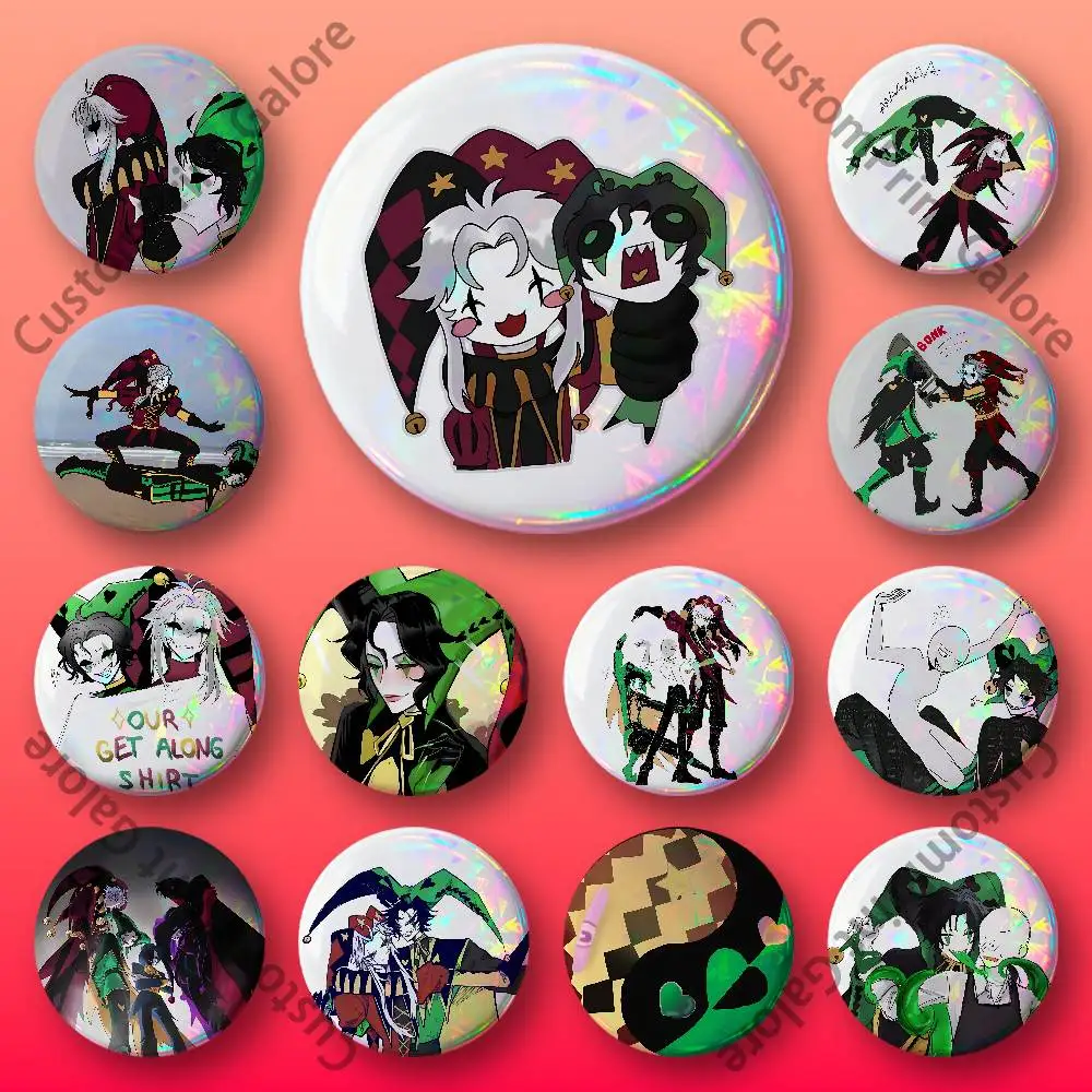 P-Pierrot and H-Harlequin Laser Film Badge Tinplate Brooch Lapel Pin HD Print Badge for Decoration DIY Accessories Gift
