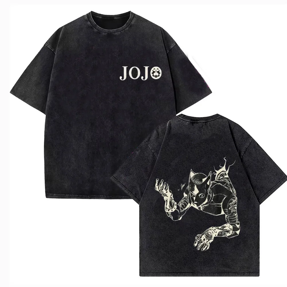 Vintage Washed TShirt Men JoJo Bizarre Adventure Gyro Zeppeli Streetwear T-shirt Anime Print Cotton Casual Short Sleeve Tshirt view 3