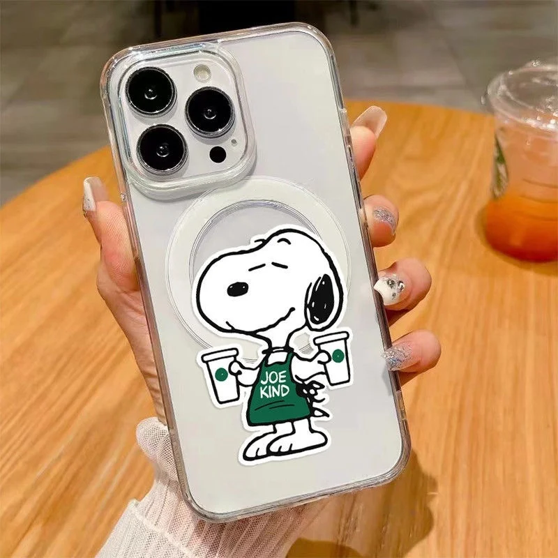 

Cute Funny Snoopy coffee Magsafe Wireless Charge Case For iPhone 11 12 13 14 15 16 Pro Max Plus cartoon Snoopy Magnetic Cover﻿﻿