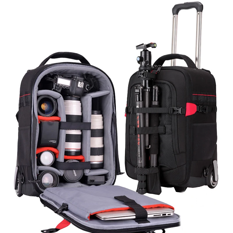 Trolley camera bag Waterproof Professional DSLR Camera Suitcase Bag Video Photo Digital Camera Trolley Backpack On Wheels