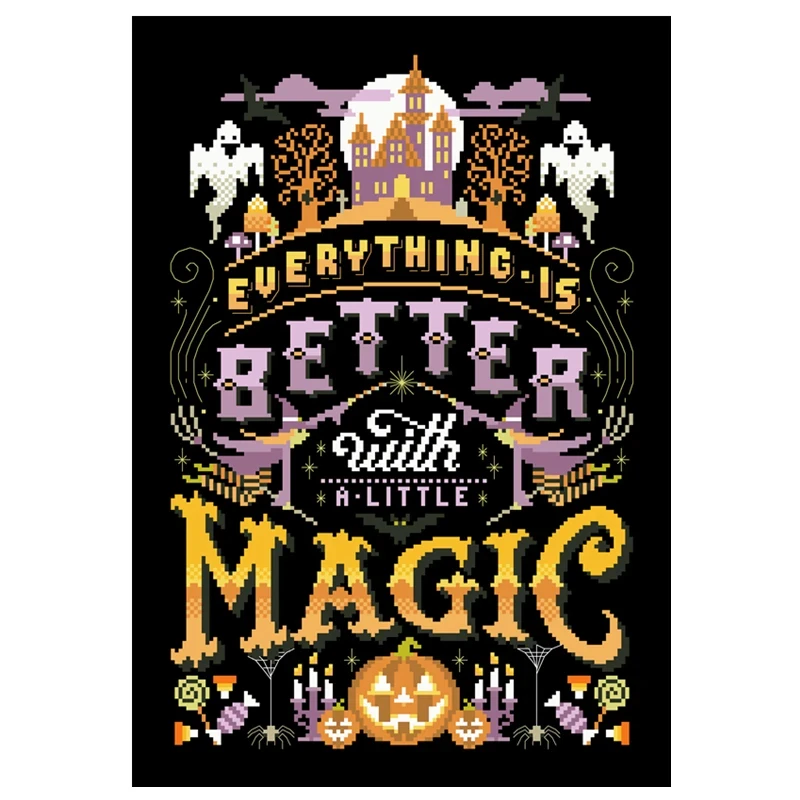 Magic night cross stitch kit Halloween word cotton thread 18ct 14ct 11ct black canvas stitching embroidery DIY