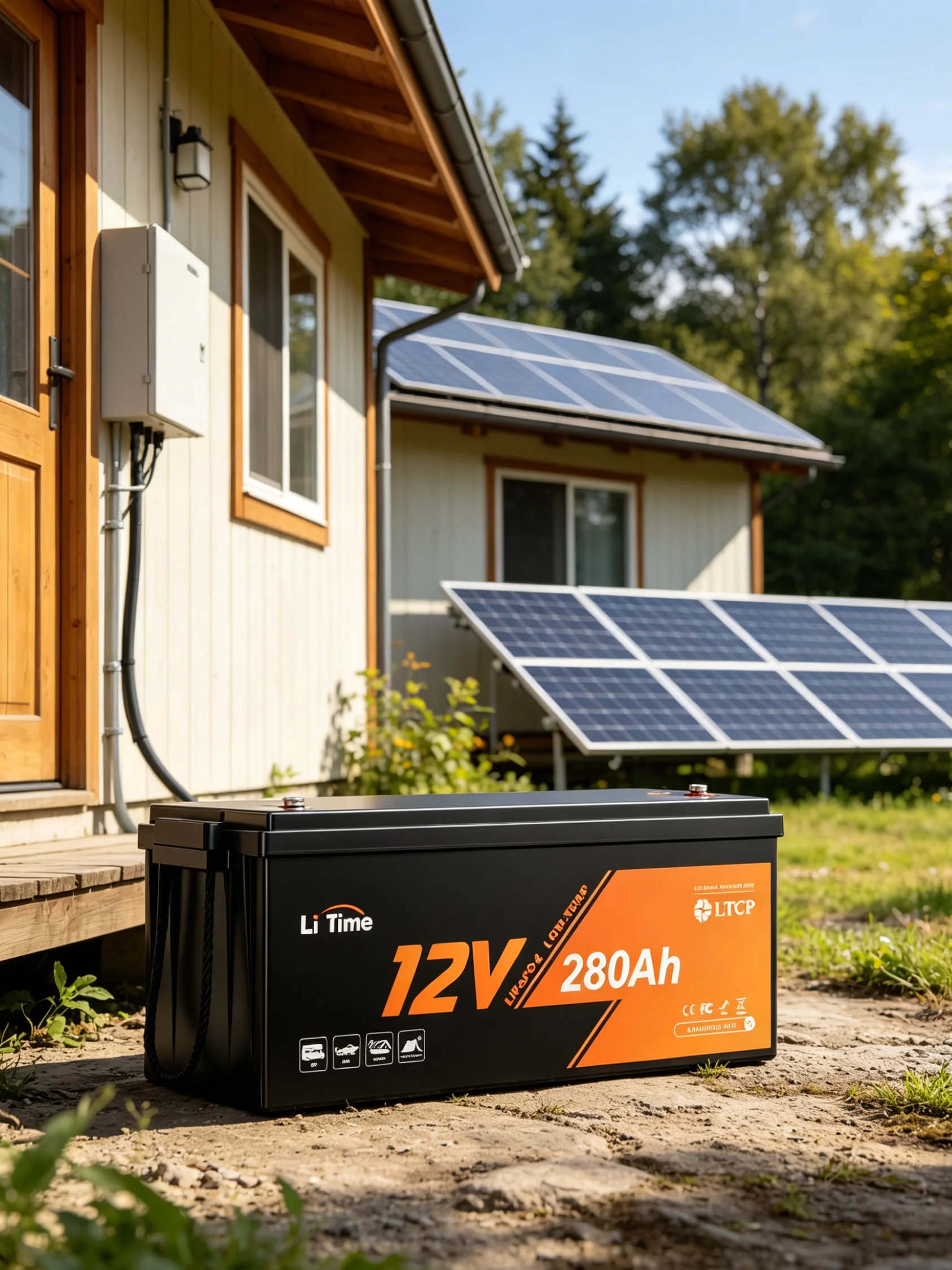 LiTime 12V 280Ah LiFePO4-Akku mit integriertem 200A BMS – Tieftemperaturschutz, max. 3584Wh Energie, bis zu 15000 Zyklen | Ideal für Solaranlagen, Wohnmobile, Camping, Boote und häusliche