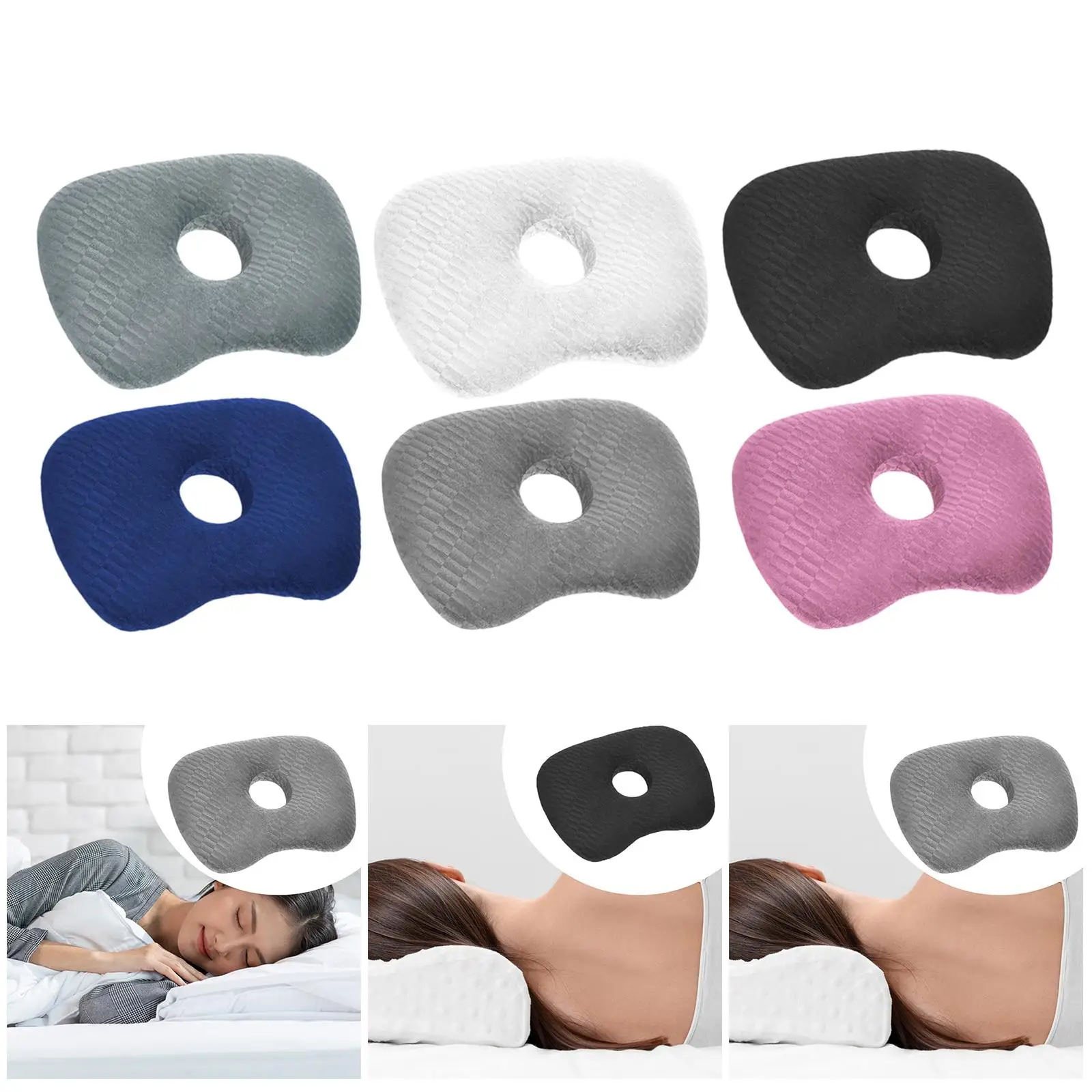 Ear Hole Sleeping Pillow PP Cotton Plush Side Sleeper Orthopedic Neck Pillow for Home Office Travel Beauty Salon