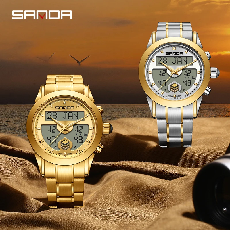 SANDA Hot sale Arab Fashion Multi functional Men's wrist watch Waterproof Calendar Reminder Lndicator Light Men Electronic Clock