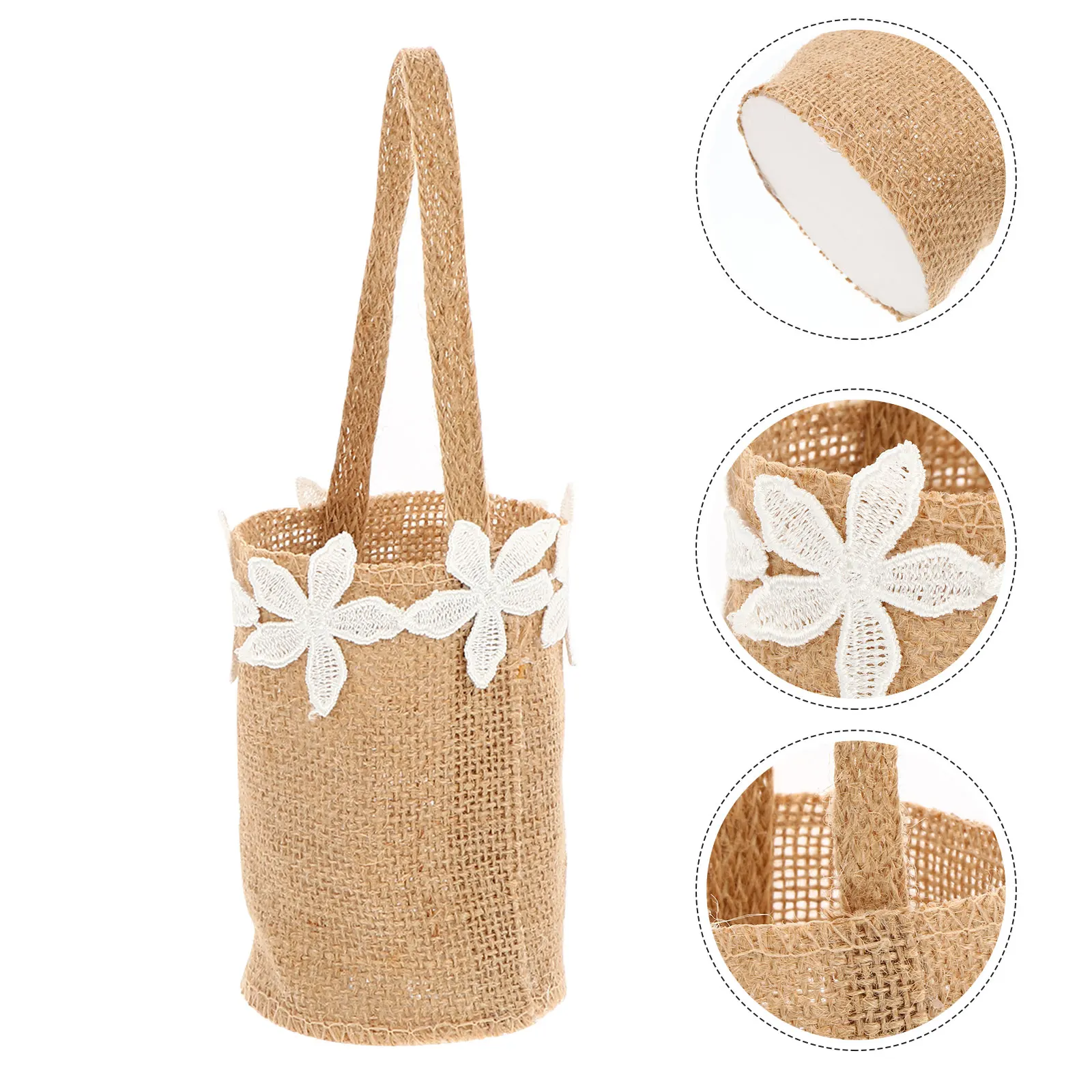 

2Pcs Linen Burlap Bag Flower Container Banquet Storage Wedding Gift Basket Photography Props Friendly Decorative
