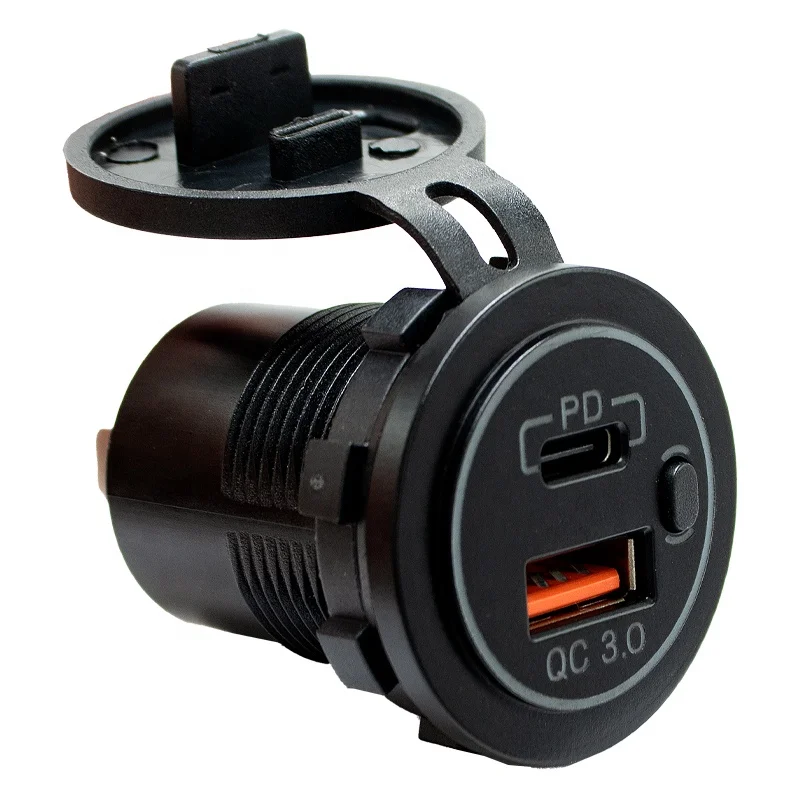 

Автомобильная USB-C розетка QC3.0 PD с быстрой зарядкой и кнопкой включения/выключения, 12В/24В, для автомобиля, мотоцикла, грузовика