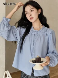 MISHOW French Stand Collar Shirt Women Flared Sleeves Single Breasted 2024 Fall New Korean Long sleeved Loose Blouse MXD46X1685