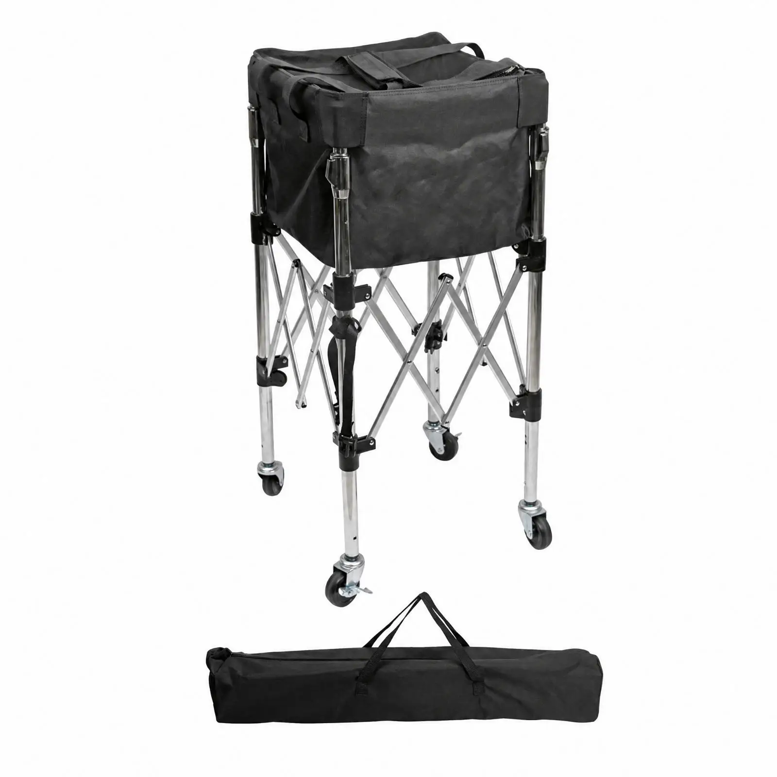 Foldable Pickleball Ball Cart for Pickleball Training Rolling Carrier with Storage Bag Adjustable Height Stainless Steel Frame