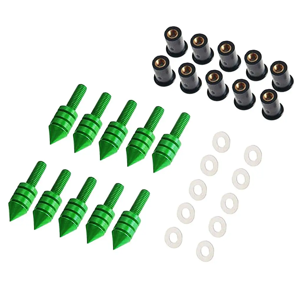

10 x Motorcycle Windshield Windscreen Spike Bolt Kit Well Nuts / Bolts / Washers