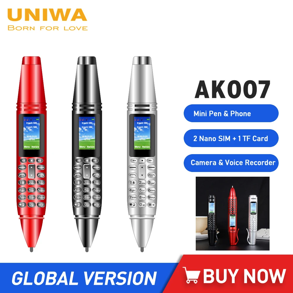 UNIWA AK007 2G Mini Pen Phone Dual Nano SIM Cellphone 0.96