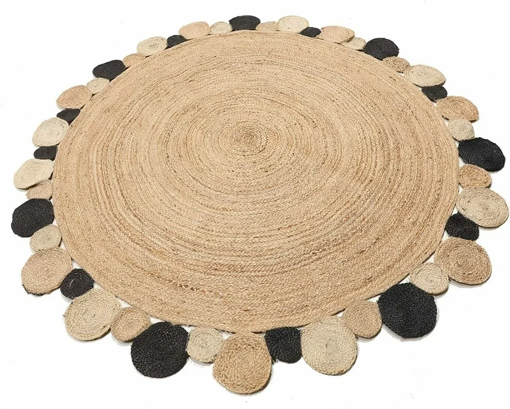 

Round Rug Jute Natural Carpet Handmade Farmhouse Braided Rustic Look Area Rugs