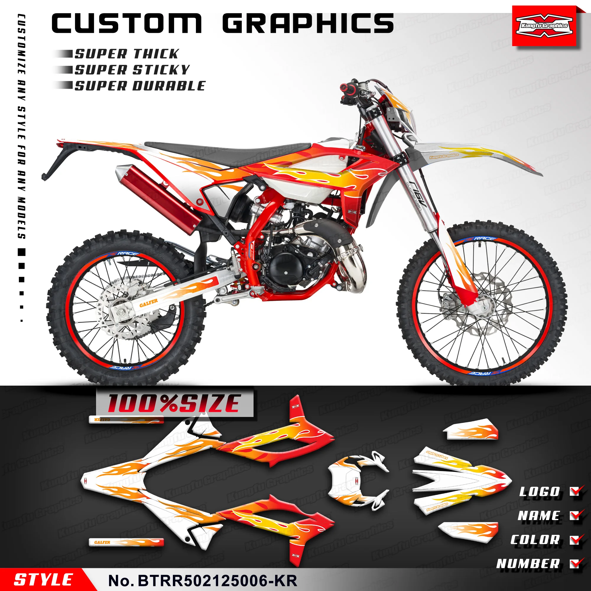 

Наклейки на велосипед для бездорожья KUNGFU GRAPHICS, прочный винил для BETA RR 50 Race 2021 2022 2023 2024 2025, щит, BTRR502125006-KR