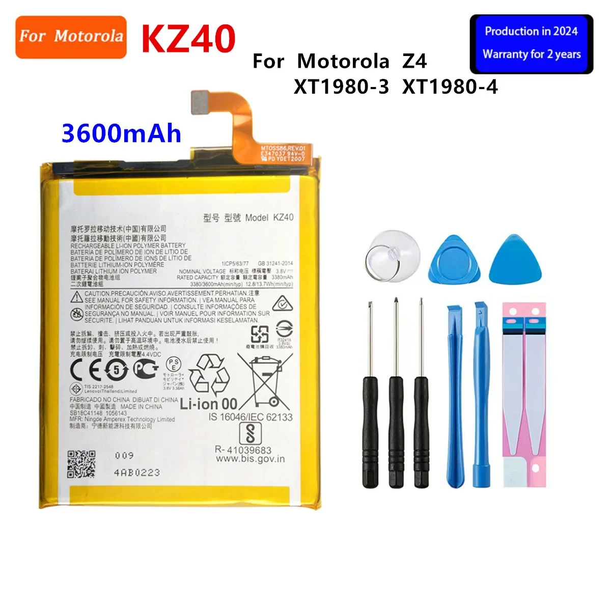 

100% Original KZ40 3600mAh Battery For Motorola Moto Z4 XT1980-3 XT1980-4 Phone Batteries+Tools.