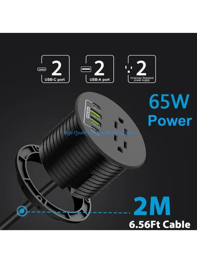 

U2JE Embedded Desktop Power Strips Power Outlet With 2AC Outlets 4 USB Port 65W USB C Fast Charging Hubs For Home Office