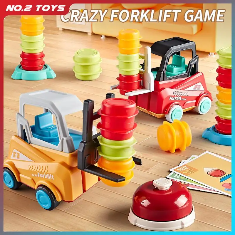 Children's Engineering Forklift Truck Press Car Model Stack Drums Forklift Transport Puzzle Race Game Kids Educational Toys Gift